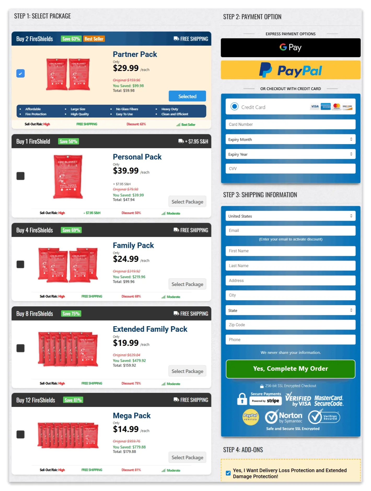 FireShield secure checkout page